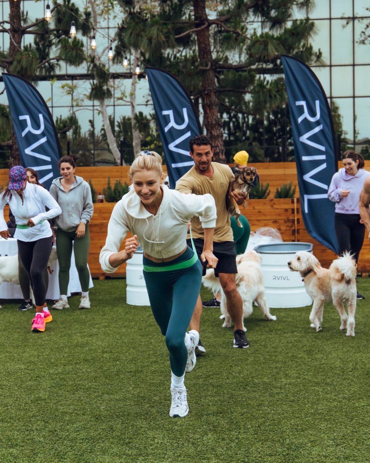 A run club gathering at an RVIVL outdoor event