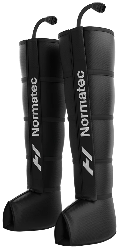 A pair of Normatec compression boots