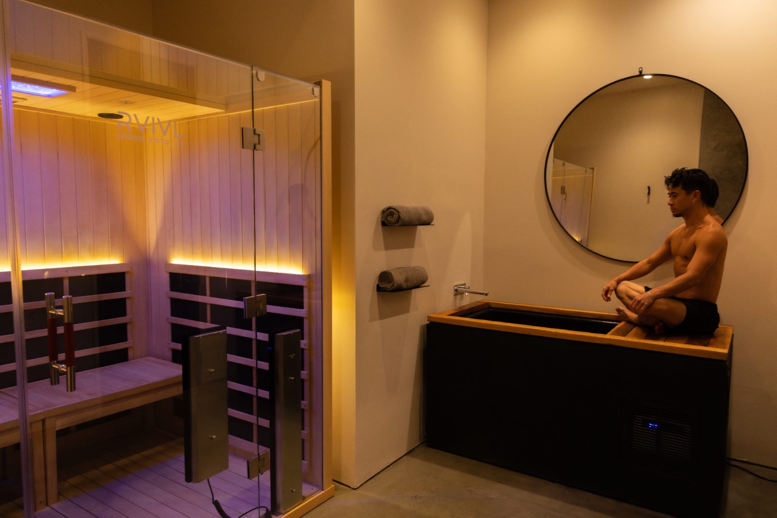 The RVIVL suite — infrared sauna beside the cold plunge